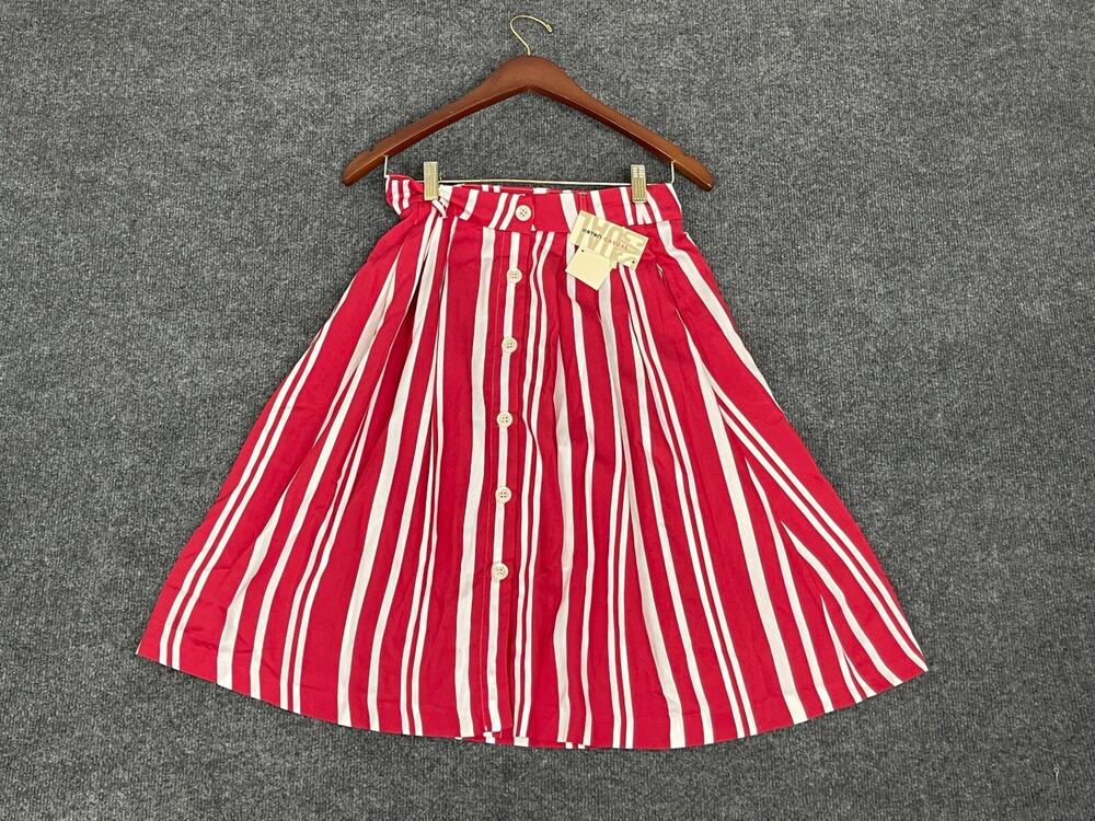 Koton A Line Skirt Womens 4 Striped Viscose Red Button Front EU:36 W:27 N40